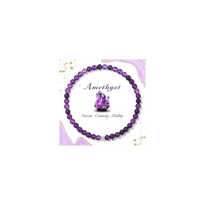 Raicegs 4 6 8MM Beaded Bracelets Healing Crystal Bracelet for Women Men Natural Stone Handmade Stretch Bracelet Reiki Spiritual Jewelry - color: Amethyst, size: 4mm