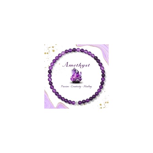 Raicegs 4 6 8MM Beaded Bracelets Healing Crystal Bracelet for Women Men Natural Stone Handmade Stretch Bracelet Reiki Spiritual Jewelry - color: Amethyst, size: 4mm