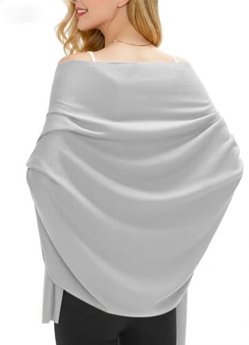 Women's Wool Blend Travel Scarf Lightweight Breathable Wrap Pashmina Airplane Blanket Shawl - color: Grey