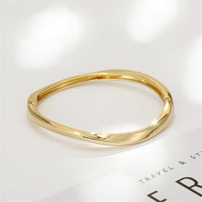 Minimalist Gold Bangle Bracelet, Polished Cuff Bracelets Stackable Birthday Gift for Women - color: Gold 1