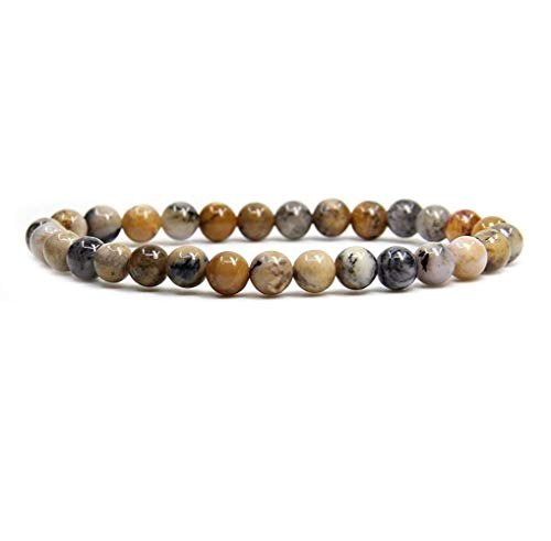 Angelstones Handmade Natural Healing Gemstone 6mm Round Beads Stretch Crystal Bracelet 7 Inch Unisex - color: Aquatic Opal