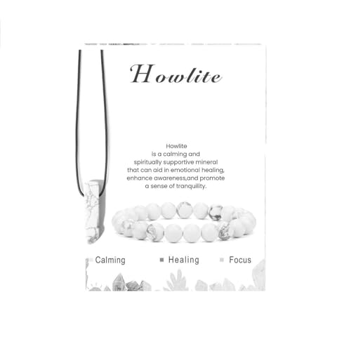 Pingyongchang Stress Relief Anxiety Yoga Bracelets Necklace Set,Healing Crystal Stone Mantra Bracelets for Women Natural Crystal Stone birthday Gifts For Teen Girls Black Leather Necklace for Men - color: Howlite