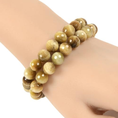 Justinstones Gemstone Crystals Chakra Beads Bracelet Crystal Healing 10mm Round Stretchable Bracelet for Her Gift - color: Faceted Heated Golden Tiger Eye