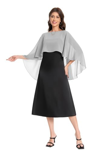 Baoqiya Women's Capelet Shawls and Wraps for Evening Dresses Soft Bridesmaid Shawl Chiffon Cape Wedding Cover Up - color: Grey