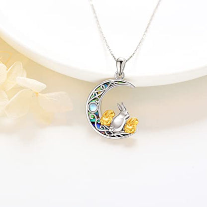 Sterling Silver Cute Animal Pendant Necklace Fox/Snake/Unicorn/Owl on Moon/Rabbit/Horse Necklace Jewelry for Women Mom Sister - style: 2 Bunny