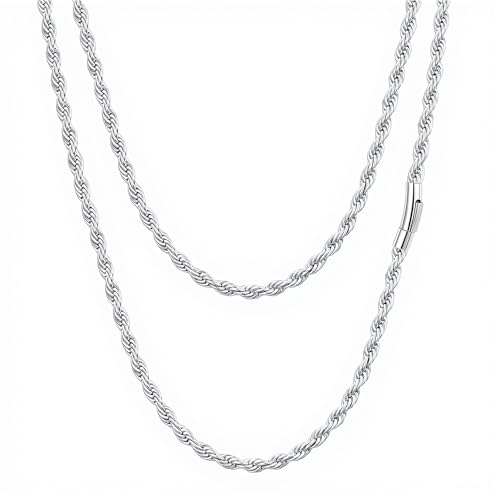 Twist Chain Necklace 2/3/5/8MM Braided Rope Chain Necklace for Men Stainless Steel Rope Jewelry for Men & Women Rope Chain for Pendant 18/20/22/24 Inch with Delicate Gift Box - size: 20 inches, style: 5mm width-steel