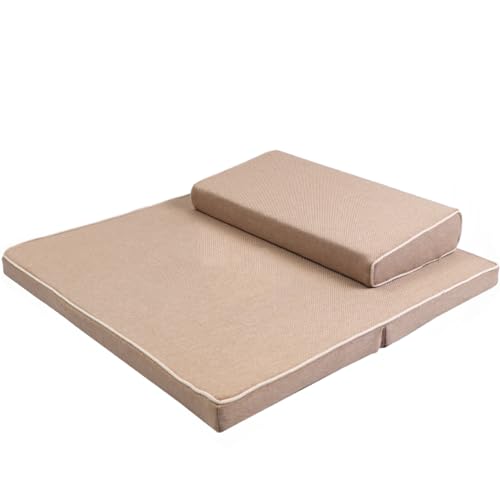 Portable Foldable Meditation Cushion Mat Set with Washable Cotton Linen Cover, Larger Thick Yoga Mat Bolster Floor Pillows Seating for Adults Meditation Accessories Beige-60cm - color: Beige, size: 60cm