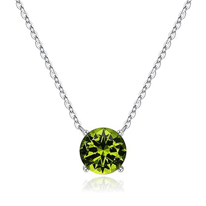 Ursilver Mothers Day Gifts - Birthstone Necklace for Women 925 Sterling Silver Round Birthstone Necklace Birthday Gifts 12 Months Necklaces for Women Jewelry Gift - color: silver-08-Aug-Peridot Light Green