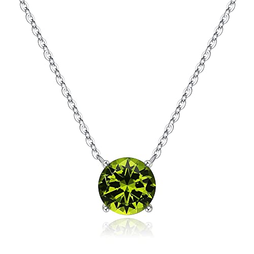 Ursilver Mothers Day Gifts - Birthstone Necklace for Women 925 Sterling Silver Round Birthstone Necklace Birthday Gifts 12 Months Necklaces for Women Jewelry Gift - color: silver-08-Aug-Peridot Light Green