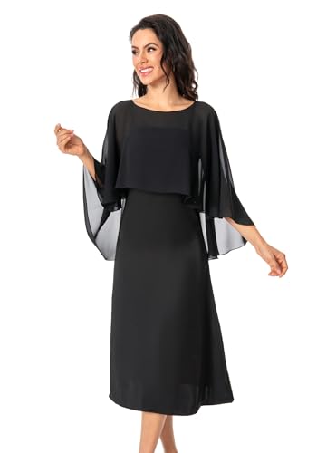 Baoqiya Women's Capelet Shawls and Wraps for Evening Dresses Soft Bridesmaid Shawl Chiffon Cape Wedding Cover Up - color: Black