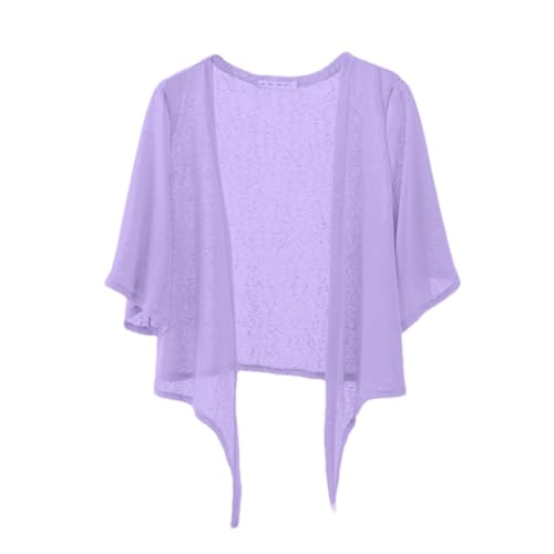 Shiyifa Women's Shrugs 3/4 Sleeve Open Front Cardigan Lightweight Tie Front Bolero Shrug - color: Purple, size: Small