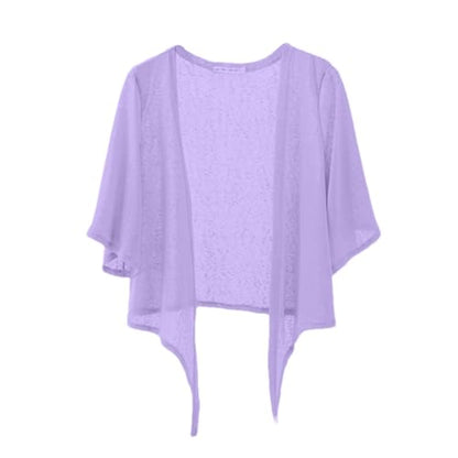 Shiyifa Women's Shrugs 3/4 Sleeve Open Front Cardigan Lightweight Tie Front Bolero Shrug - color: Purple, size: Medium