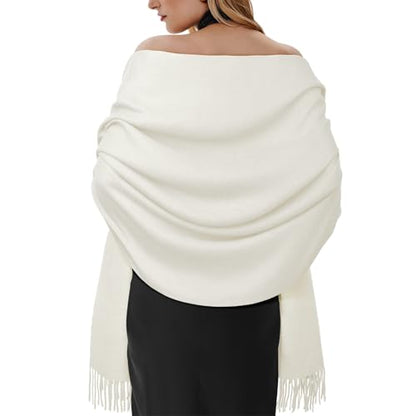 Winter Scarf for Women Pashmina Shawls and Wraps for Evening Dresses Wedding Party Bridesmaid Warm Long Scarves Shawl - color: A-white