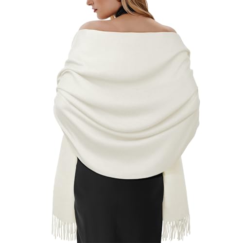 Winter Scarf for Women Pashmina Shawls and Wraps for Evening Dresses Wedding Party Bridesmaid Warm Long Scarves Shawl - color: A-white