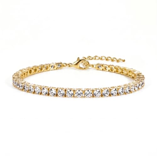 3mm Diamond Classic Tennis Bracelet for Women Dainty, Gold Jesus Cross Bracelets Trendy, 14K Gold Plated Heart/Evil Eye/Pearl/Starfish & Seashell Charm Bracelets for Women Bulk - style: Gold Tennis