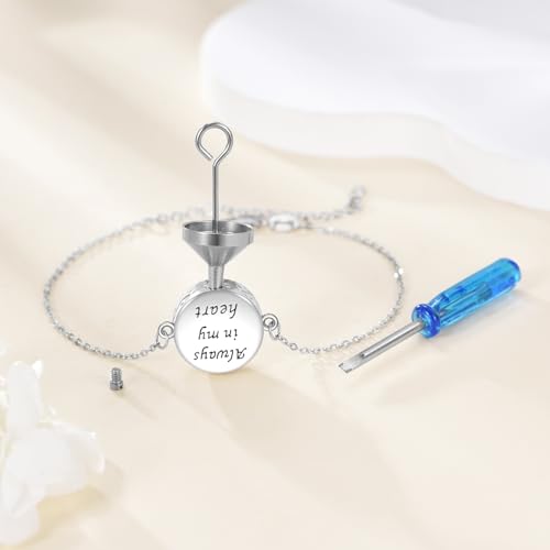 Tree of Life Urn Bracelet for Ashes, 925 Sterling Silver Family Tree Flower Pendant Bracelets Memorial Keepsake Cremation Jewelry Gifts for Women, 7"+2"