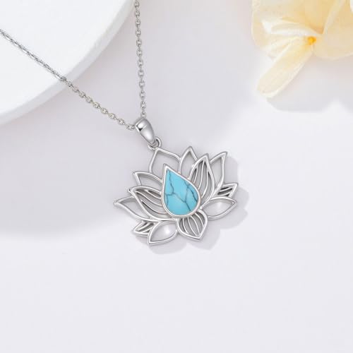 Lotus Necklaces for Women 925 Sterling Silver 7 Chakra/Yin Yang Pendant Necklace Spiritual Lotus Jewelry Birthday Yoga Gifts - style: Turquoise-Lotus