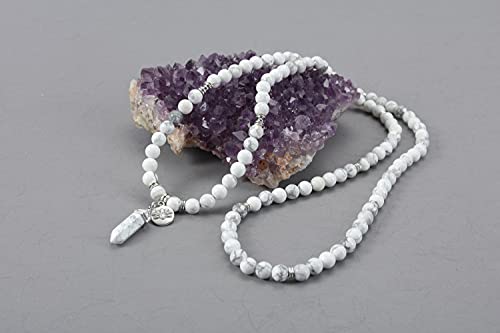 Jovivi 108 Mala Beads Bracelet 8mm Natural Amethyst Rose Quartz Healing Crystal Stone Mala Prayer Bead Necklace Hexagonal Prism Gemstone Reiki Pointed Pendant for Yoga Meditation Energy Balancing - color: White Turquoise Crystal