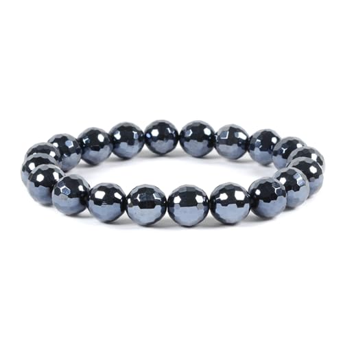 Justinstones Gemstone Crystals Chakra Beads Bracelet Crystal Healing 10mm Round Stretchable Bracelet for Her Gift - color: Faceted Electroplate Black Agate