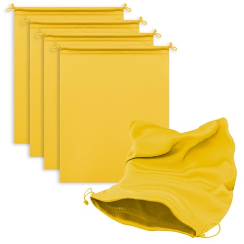 Microfiber Bags with Drawstring Soft Protective Pouch for Blanket,Shoes,Travel Cloth,Camping Bag,Sleeping Bag,Handbag,Winter Coat,Bulky Bedding(4 Pack, Yellow, 17.7” x 22”)
