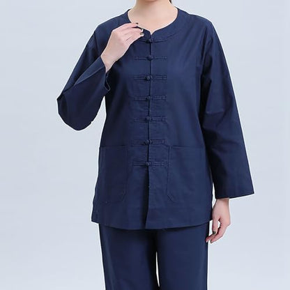 Meditation Clothing Meditation Clothes Suit,Chinese Round Neck Cloths Meditation Cloths Buddha Unisex - color: Blue, size: Large