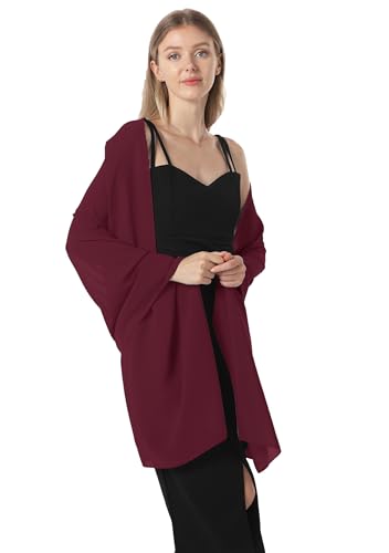 Chiffon Shawls and Wraps for Evening Dresses Women Elegant Soft Scarf Bridal Scarve Wedding Stole - color: Burgundy, size: One Size