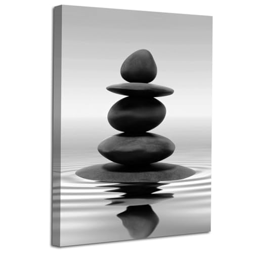 LZIMU Black and White Zen Wall Art Stones in Water Pictures Print on Canvas for Bathroom Yoga Meditation Spa Room Living Room Bedroom Wall Decorations Framed (Zen-1, 12"x18" (30x45cm)) - size: 12.00" x 18.00"