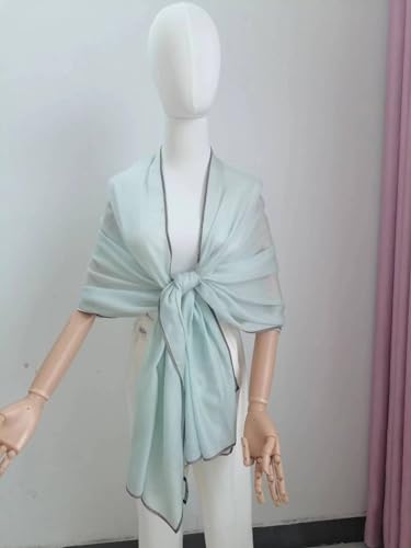 Luxury Cashmere Pashmina Style Shawl - Silk & Wool Blend Scarf, Lightweight Skin-Friendly Wrap - color: Light Blue