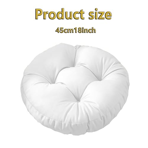 Futon Seat Cushion, Overstuffed Round Tatami Indoor Outdoor Seat Pads Chair Pad, Solid Color Footstool Cushion, not Include Chairs(18inch) (White) - color: White
