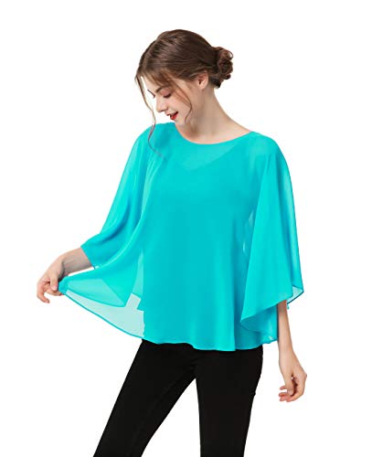 Capes for Womens Casual chiffon shawl Casual Chiffon Cape Sheer shawls and wraps Poncho Capelets Cover Up - color: Aqua Green