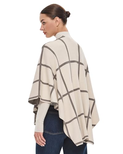 PULI Women's Elegant Shawl Wraps Soft Open Front Poncho Sweater for Spring Fall Winter - color: Classic Check-cream and Oatmeal