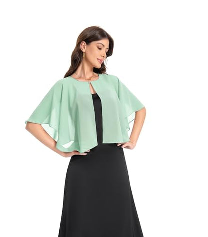 Baoqiya Capelets for women Chiffon Cape Soft Shawls and Wraps Wedding Capes 1920s flapper Cover Up - color: Mint
