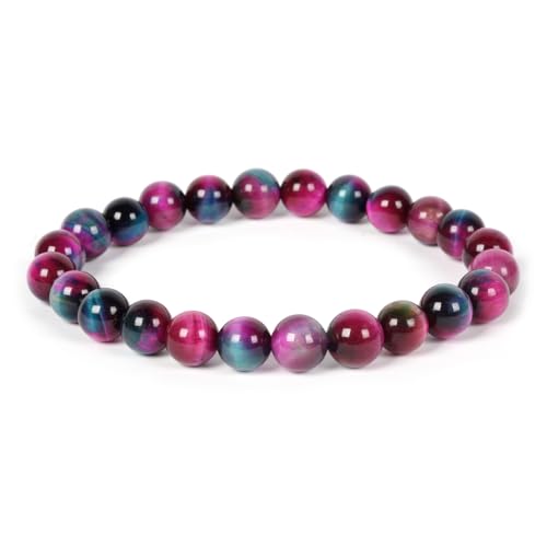 Justinstones Gem Semi Precious Gemstone 8mm Round Beads Stretch Bracelet 7 Inch Unisex - color: Dyed Rose Blue Green Tiger Eye