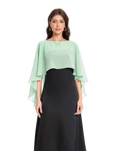 Baoqiya Women's Capelet Shawls and Wraps for Evening Dresses Soft Bridesmaid Shawl Chiffon Cape Wedding Cover Up - color: Mint