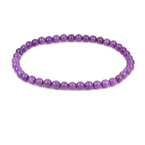 Keleny Gem Semi Precious Gemstones 4mm Round Beads Crystal Stretch Bracelet 7 Inch Unisex - color: Purple Lavendar Phosphosiderite Lepidolite