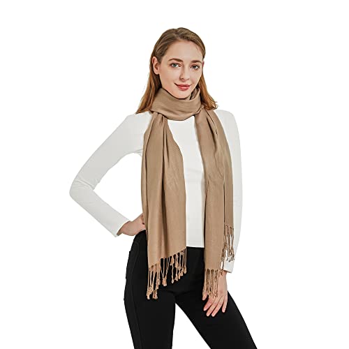 Soft Silky Pashmina Shawl Wraps Solid Colors Scarf for Wedding Evening Dresses - color: E-camel