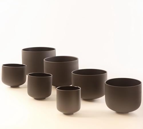 Set of 7 size 6-12 inch Black Chakra Tuned 432hz Quartz Crystal Singing Bowls with Heavy Duty Carrying Cases and Singing Bowl Mallet Suede Strikers BK - color: Set of 7, Black