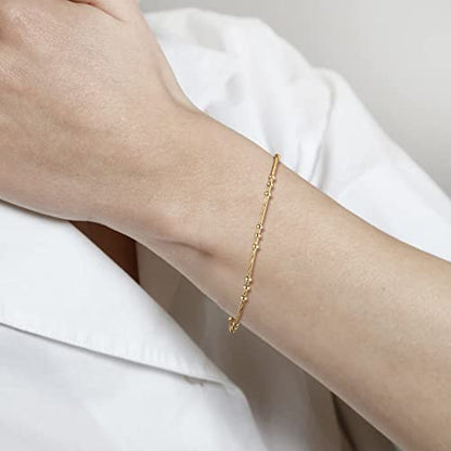 WEARON Gold Bracelet for Women 14K Gold Plated Snake Herringbone Figaro Cuban Bead Paperclip Cable Box Chain Simple Jewelry - style: Bead Chain 2.9mm