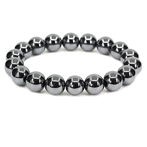 Keleny Semi Precious Stones Natural Gemstones 12mm Round Beads Crystal Stretch Bracelets 7 Inch Unisex - color: Black Hematite