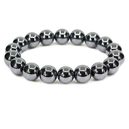 Keleny Semi Precious Stones Natural Gemstones 12mm Round Beads Crystal Stretch Bracelets 7 Inch Unisex - color: Black Hematite