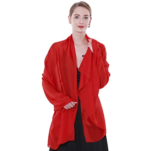 Womens Scarf Pashmina Shawls and Wraps for Evening Dresses Like Chiffon Silk Scarf for Bridal Weddings - color: Red