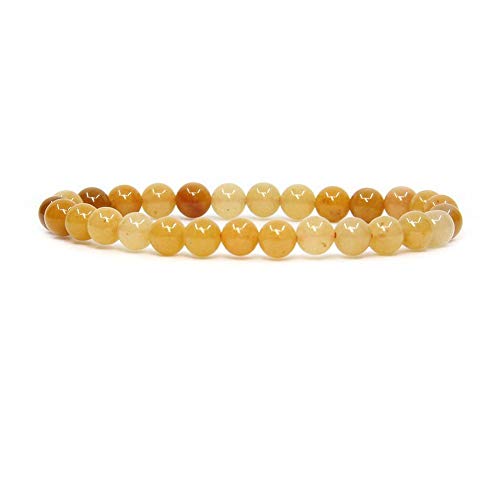 Angelstones Handmade Natural Healing Gemstone 6mm Round Beads Stretch Crystal Bracelet 7 Inch Unisex - color: Multicolor Yellow Jade