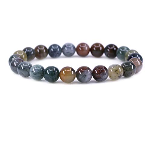 Keleny Gem Semi Precious Gemstones 8mm Natural Quartzite Stone Round Beads Rock Crystal Jasper Stretch Bracelet 7 Inch Unisex - color: 8mm Fancy Jasper