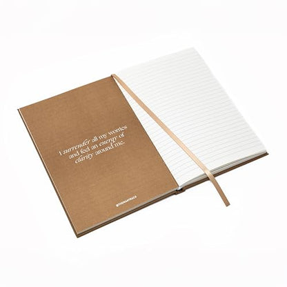 Soulwork Journal - Lined Notebook, Positive Affirmations Inside, 160 Pages, 5.6” x 8.2”, Faux Leather Fabric Hardcover, 100g Ivory Offset Paper, Lay Flat, A5, Mindfulness, Reflection (Brown)