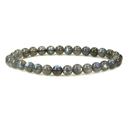 Healing Beads Bracelets for Women Men, Adjustable Natural Stone Beaded Bracelet Stackable Chain Stretch Jewelry Gifts - color: Labradorite