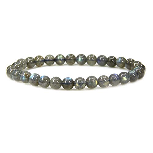 Healing Beads Bracelets for Women Men, Adjustable Natural Stone Beaded Bracelet Stackable Chain Stretch Jewelry Gifts - color: Labradorite