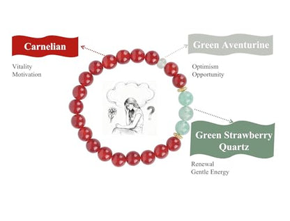 Birth Flower Crystal Bracelets for Women, Handmade Natural Gemstone Stretch Jewelry with Healing & Positive Energy - color: Dec. Holly & Agate