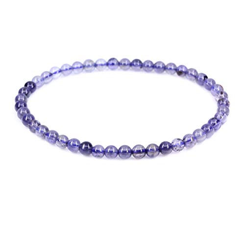 Keleny Gem Semi Precious Gemstones 4mm Round Beads Crystal Stretch Bracelet 7 Inch Unisex - color: Blue Iolite