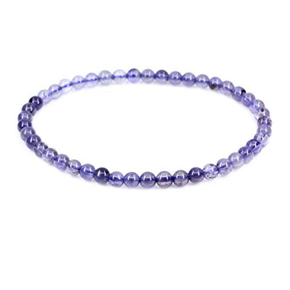Keleny Gem Semi Precious Gemstones 4mm Round Beads Crystal Stretch Bracelet 7 Inch Unisex - color: Blue Iolite