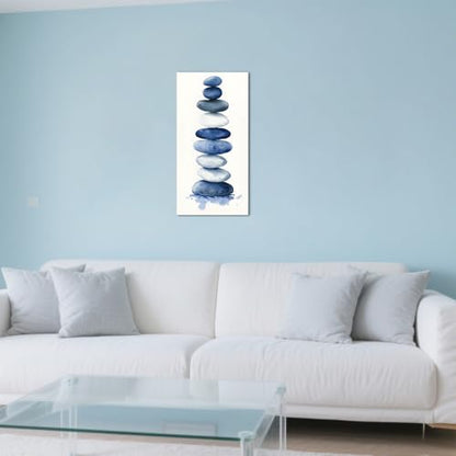 ZQQART Zen Stone Canvas Wall Art Blue and White Zen Stone Paintings Bathroom Pictures Relaxing Spa Meditation Room Spiritual Artwork for Living Room Framed (16W x 32L) - size: 16W" x 32L"